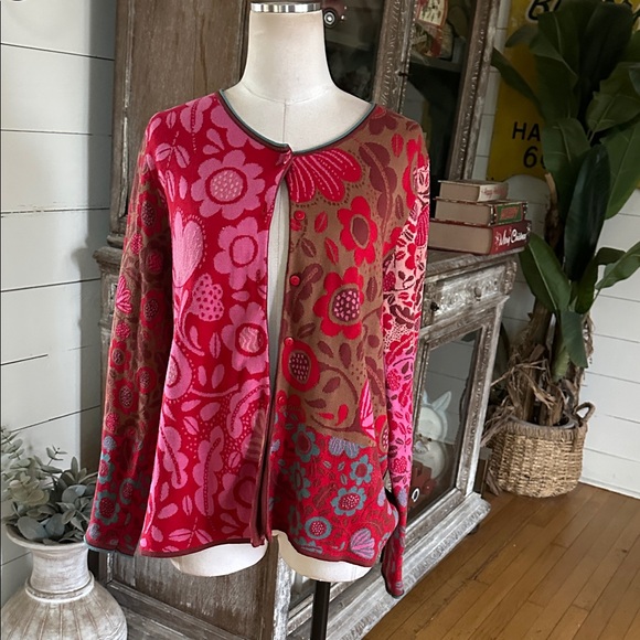 GUDRUN SJODEN FLORAL BUTTON CARDIGAN LARGE EXCELLENT - Picture 1 of 5